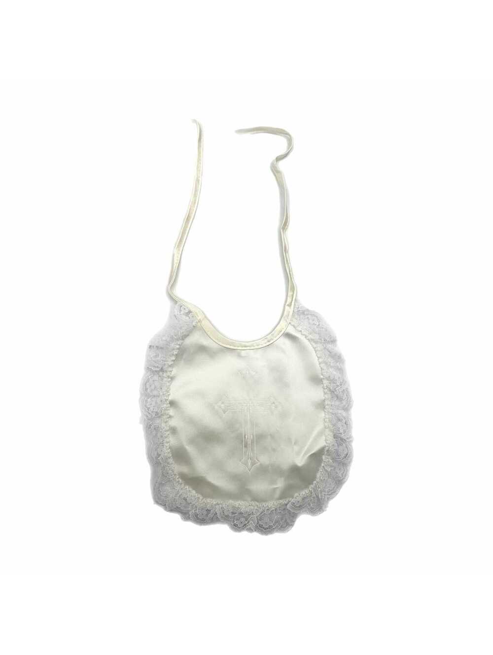 Vintage White Satin Lace Christening / Baptism Bib with Embroidered Cross